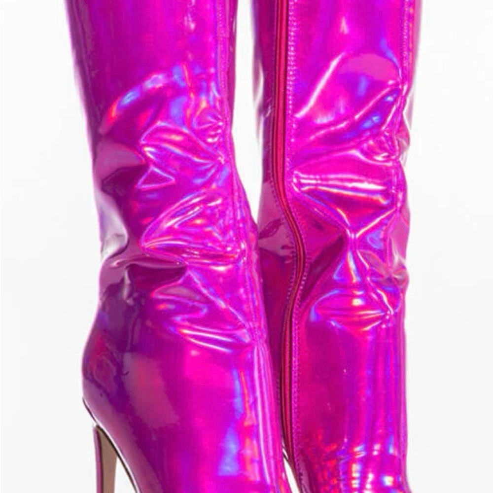 Women’s Metallic Hot Pink Knee-High Stiletto Boots - Picture 4 of 5